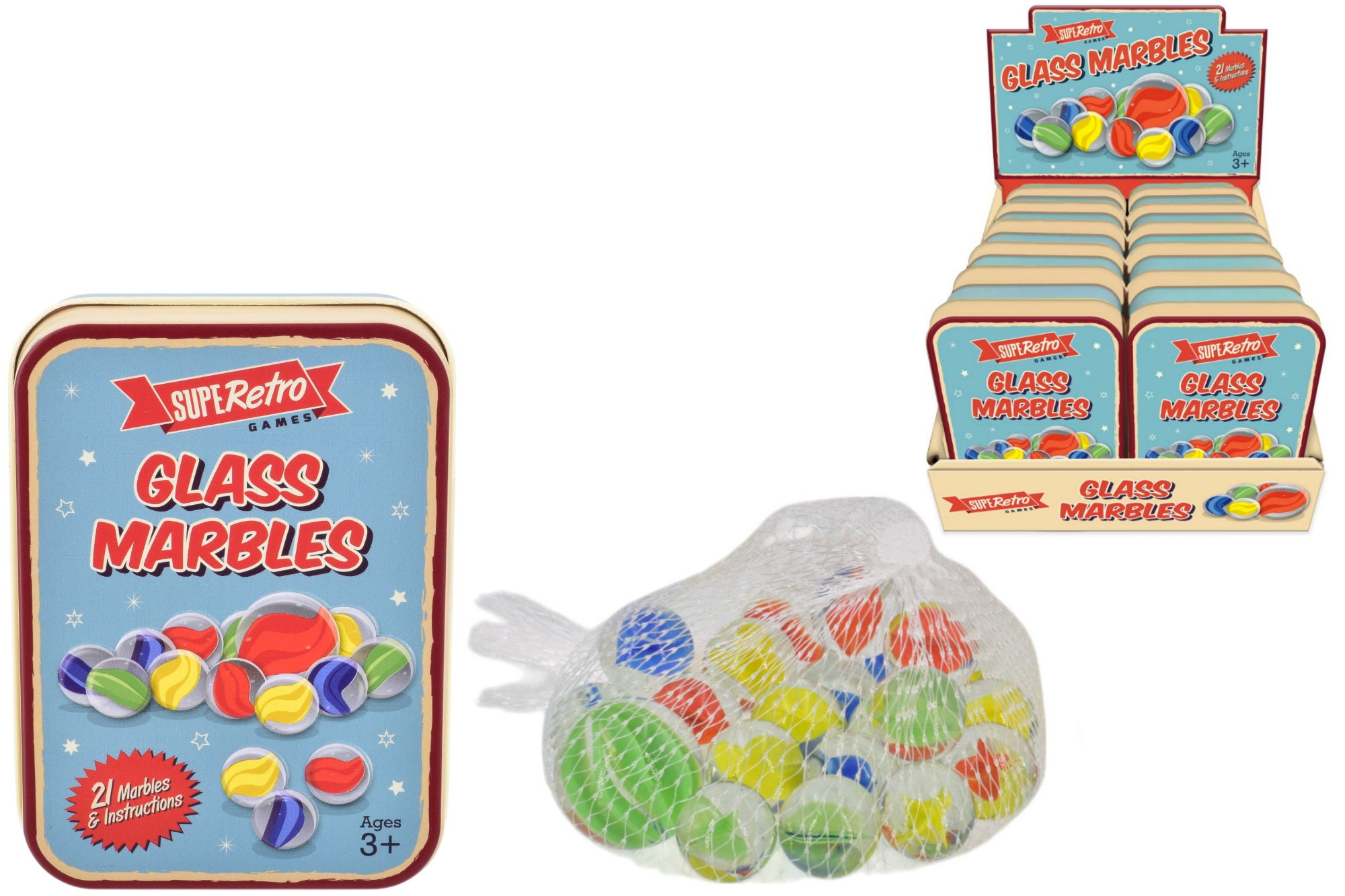 "Retro" 21 Pcs Glass Marbles In Tin Box